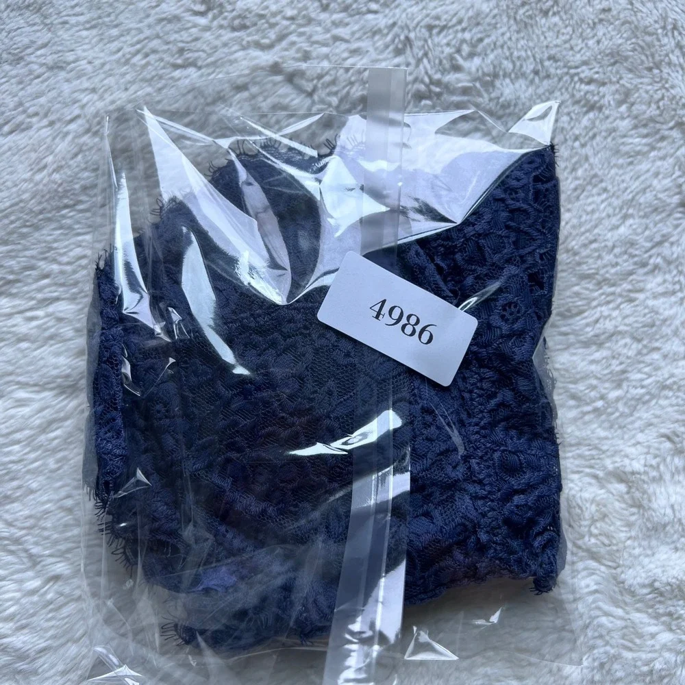 Aerie Real Good Navy Blue Floral Lace Padded Longline Bralette 069-1697-3177 M